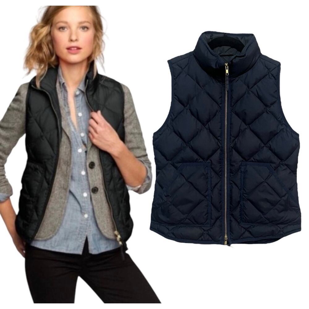 J. Crew Navy/Gold Down-Fill Quilted Vest Outdoors Hiking Winterwear- XS